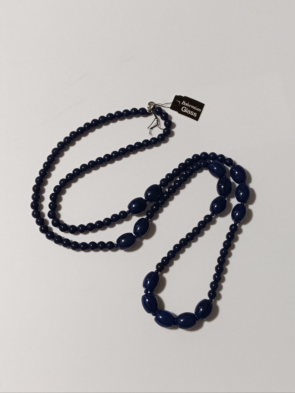 NEW Bohemian Glass Beaded Navy Blue 17" Long Necklace